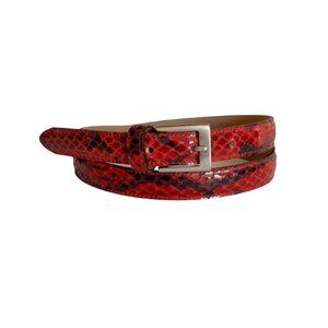 Vera Pelle Italian Leather Fashion Belt Snake-Embossed Red & Black 105 Women’s
